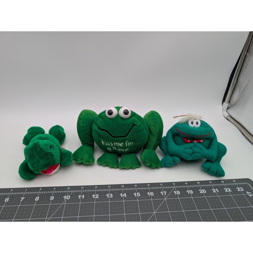 Jerry Elsner Acme Stichler Green Frog Plush Lot Kiss Me Prince Ornament Vintage